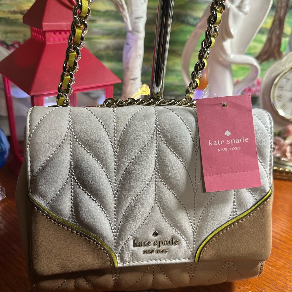 Kate Spade White and Tan Quilted Shoulder Bag